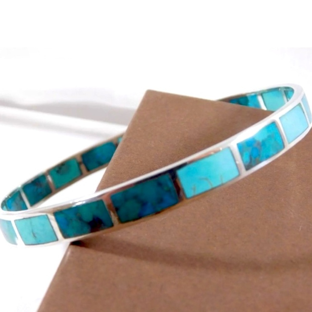 Silpada RARE Vintage Sterling
Silver Turquoise High Seas Inlay
Bangle Bracelet - Picture 2 of 10